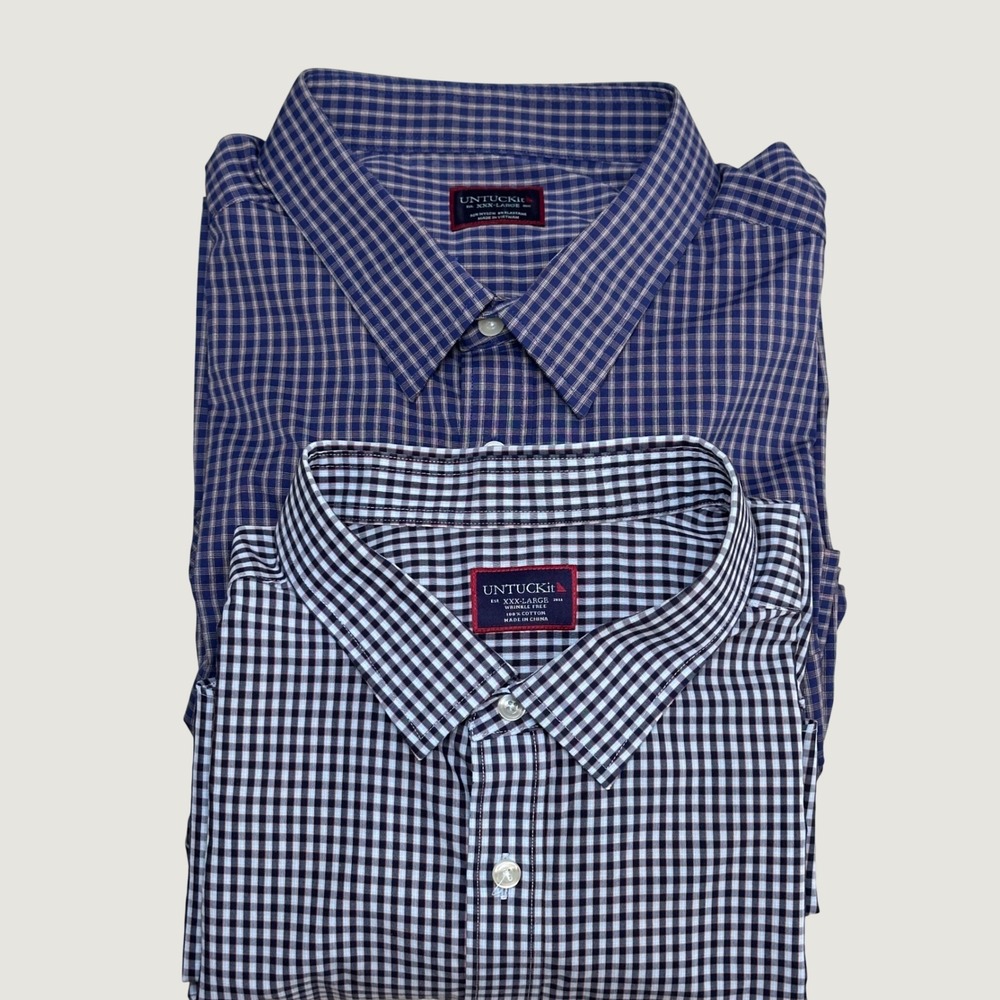 UNTUCKit Navy and White Check Cotton Button-Down Shirts (2 Pack)